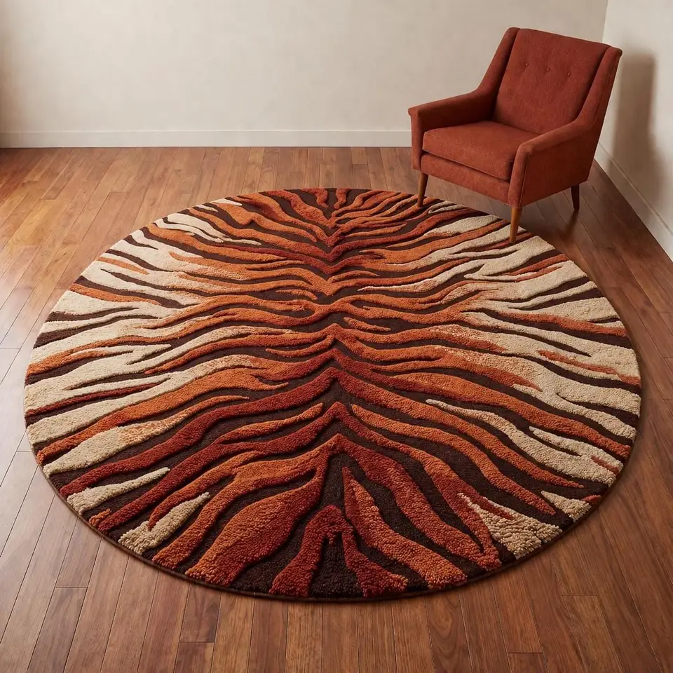 Luxurious Tiger Pattern Round Velvet Carpet