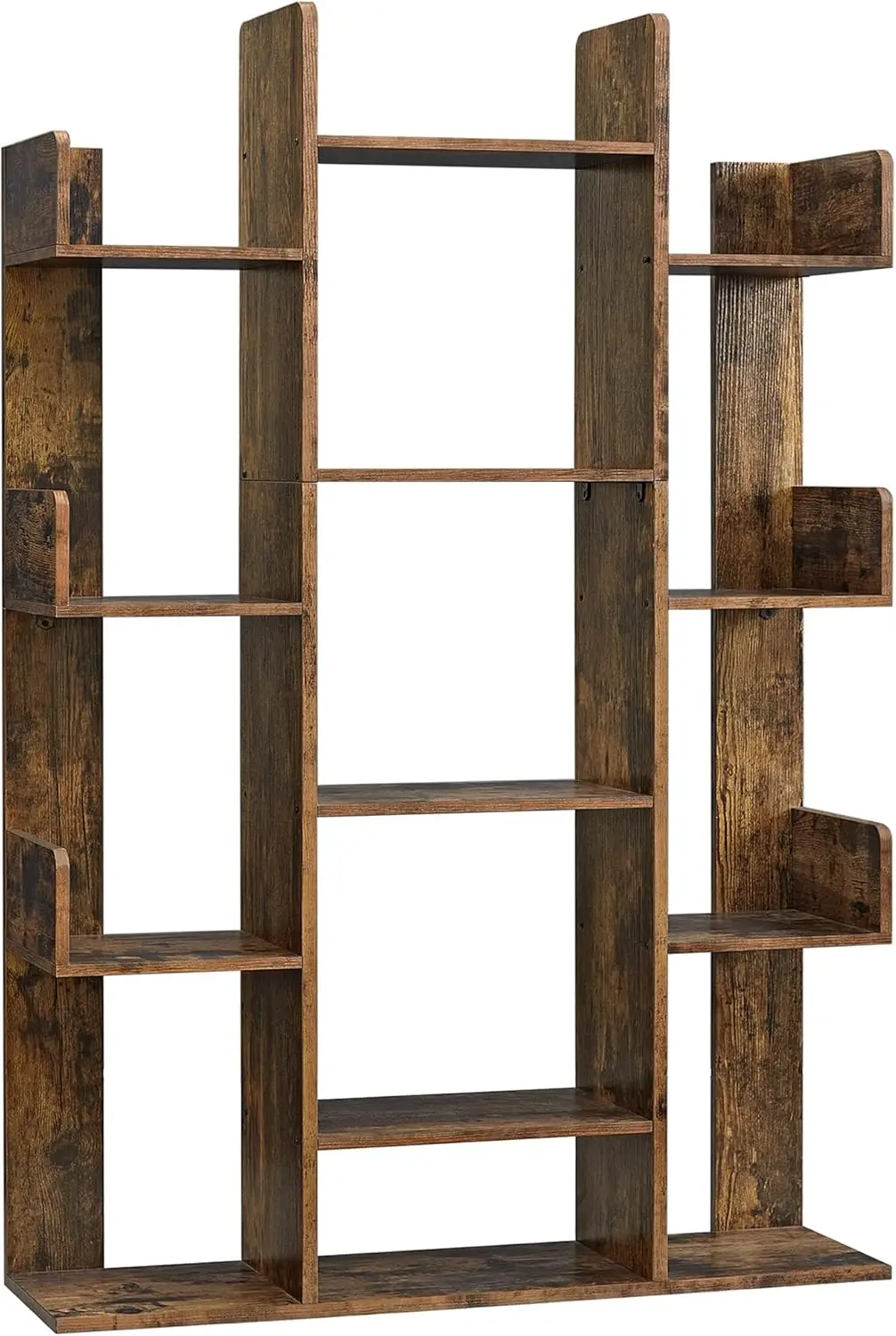 Tree-Shaped Bookcase with 13 Shelves, Rustic Brown, Compact Design for Home Storage