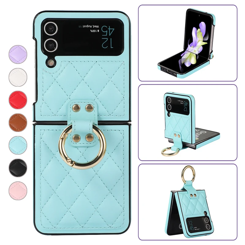 

For Samsung Galaxy Z Flip5 4 3 Huawei P50 Pocket OPPO Find N2 Flip Moto Razr 40 40 Ultra Vivo X Flip Wallet Ring Leather Cover