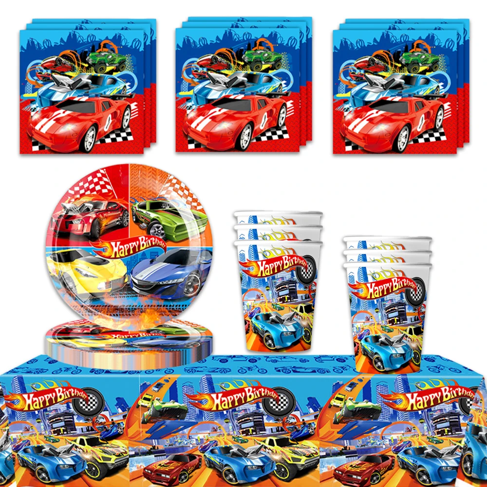 Hot Wheels Birthday Party 61pcs/lot Kids Girl Favor Racing Car Paper Cup Plate Napkin Decoration Tablecloth Baby Shower Supplies