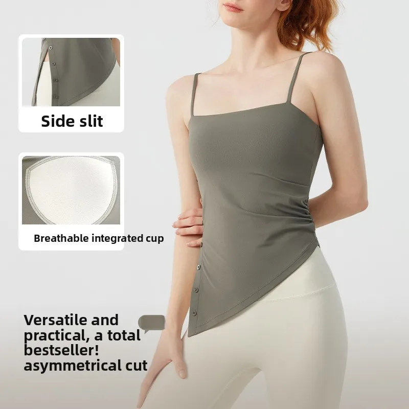 وصول جديد سليم صالح اليوغا الأعلى للنساء مع زرر مائل الشق الثابتة الصدرية حزام اللياقة البدنية سترة