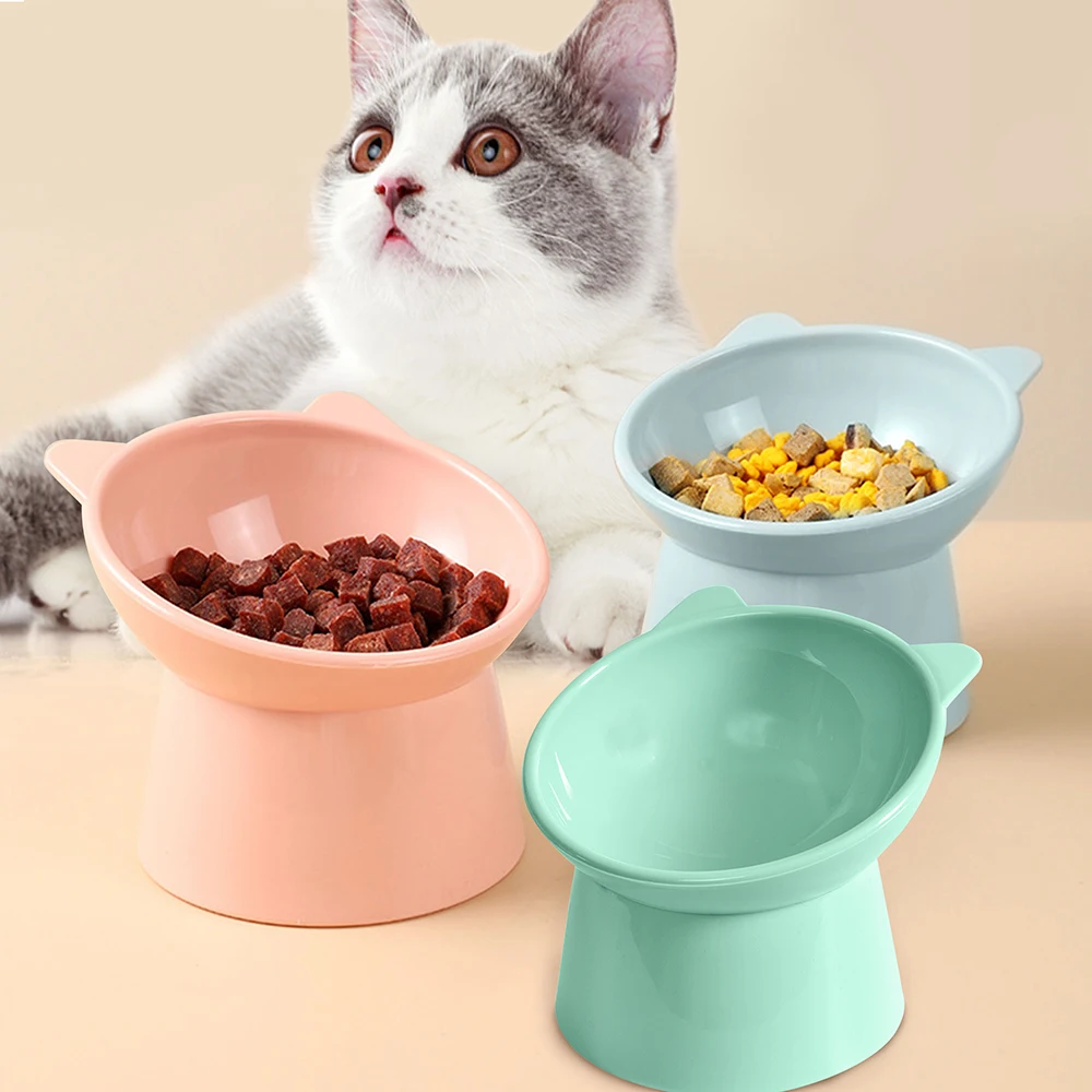 Cat Bowl High Foot Cat Dog Feeder Anti-tip Pet Food Water Bowls Dish 45° Neck Protector Kitten Pet Feeding Cup Cat Accessories