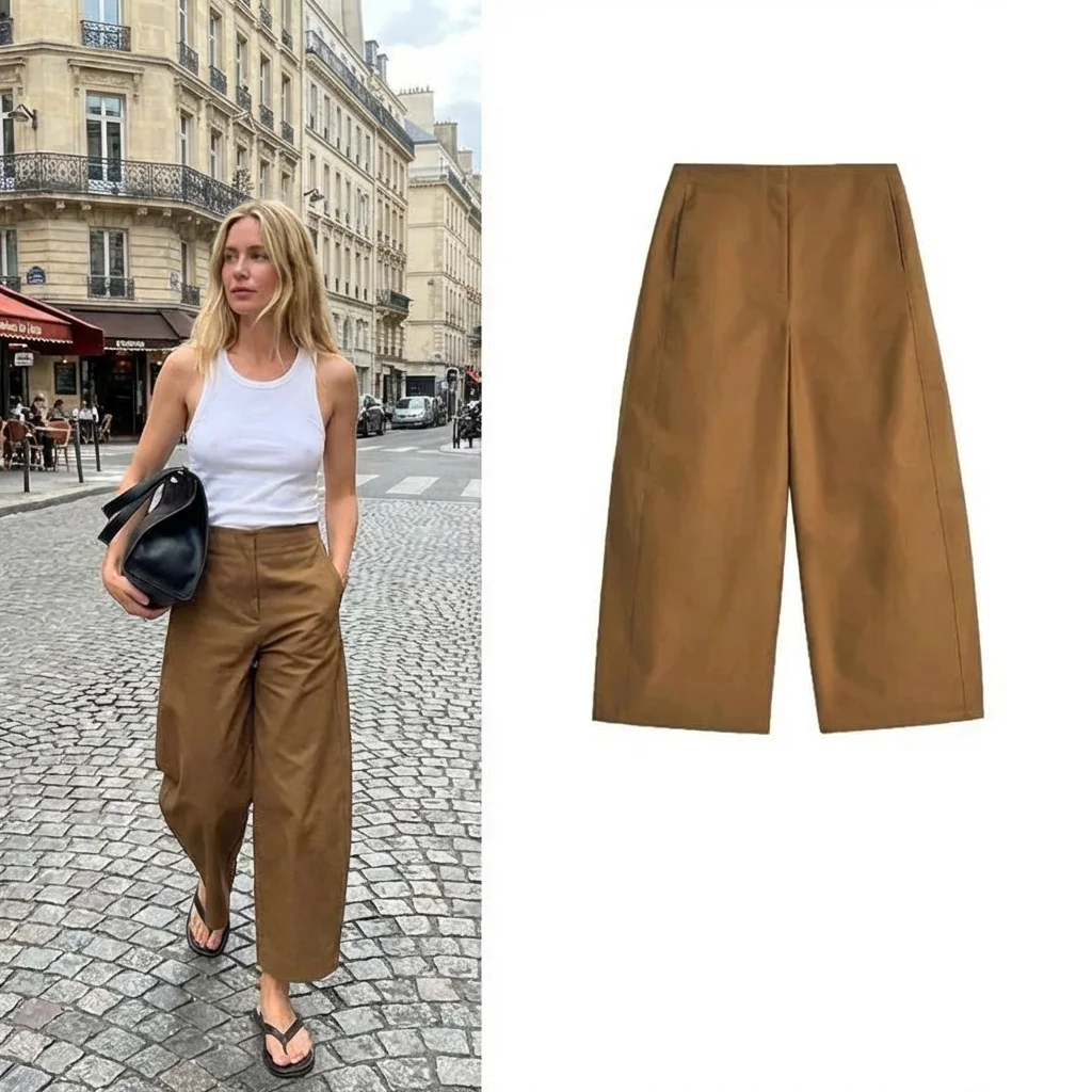 Summer New Women's Casual Loose Fit Trousers Ankle Length Mixed Fabric High Waist Straight Leg Pants Commute Style Polyester