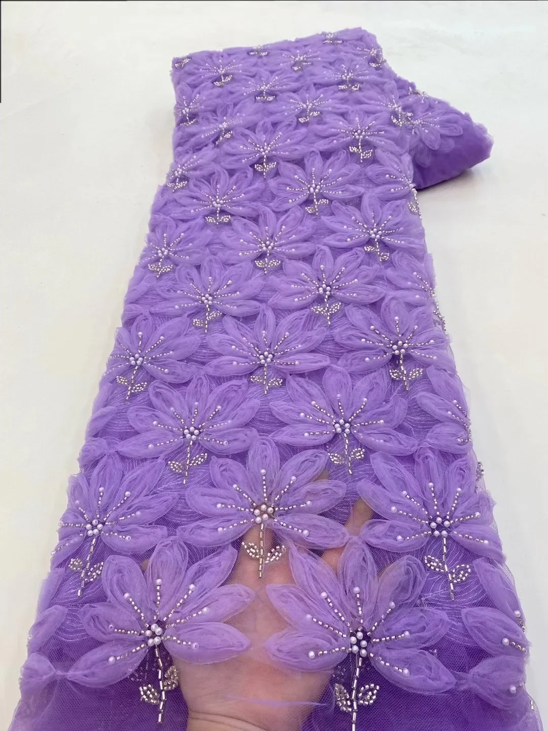 

Luxury African Heavy Bead Lace Nigerian Tulle Fabric 2023 High Quality French Beaded Tube Embroidery Fabric For Wedding Sew