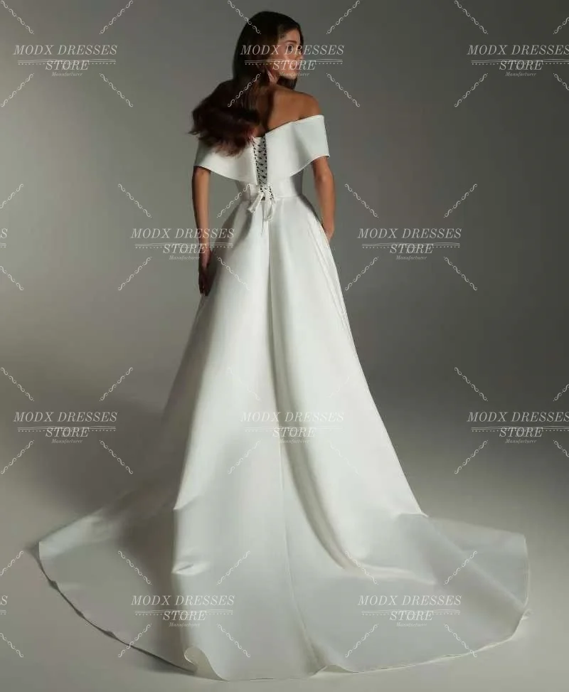 MODX 2026 Elegancka satynowa suknia ślubna w kształcie litery A, z odkrytymi ramionami, do ziemi, szyta na miarę, Vestidos Novias Boda dla kobiet