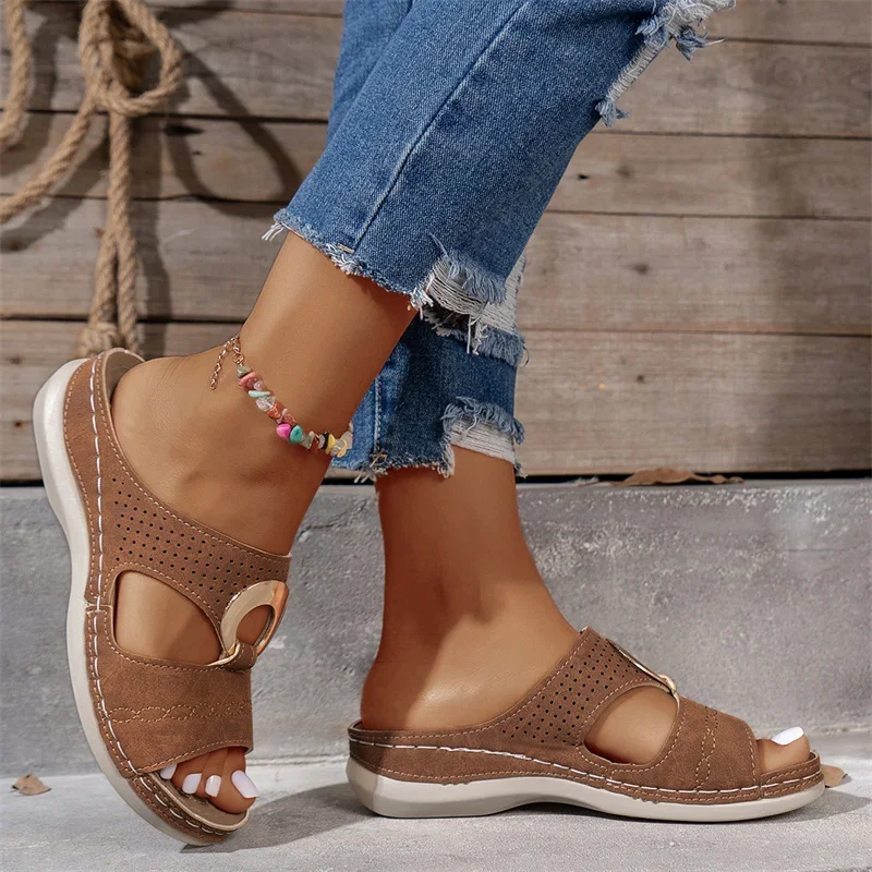 

Zapatos de plataforma Retro antideslizantes para mujer, calzado ortopédico con cuña de sándalo, Estilo Vintage, informal, Verano