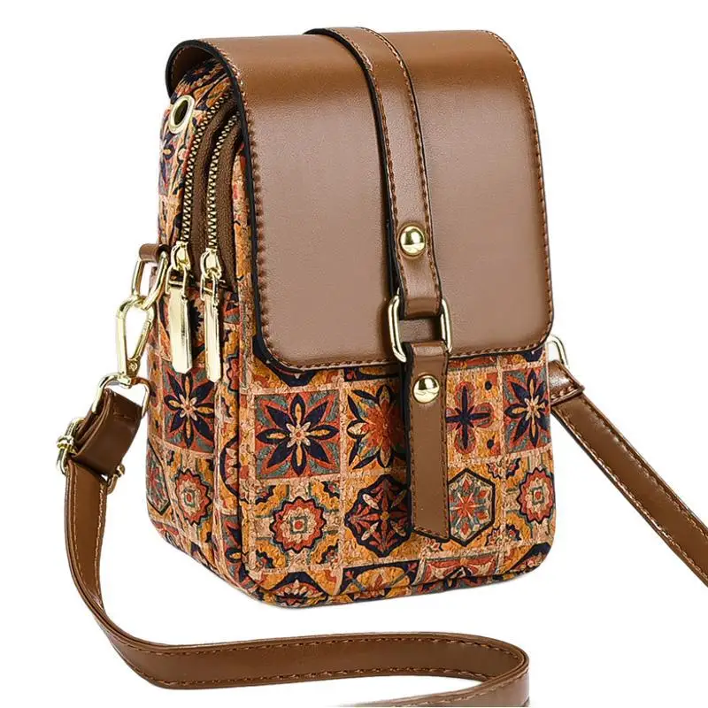 

3pcs Shoulder Bags Women PU Patchwork Cork Leather Anti-theft card Pillow Shaped Phone Crossbody Bag