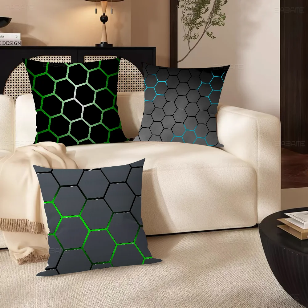 Abstract Black Hexagon Pattern Pillow Cushion Cover Pillowcase Living Room Sofa Home Decor Customized