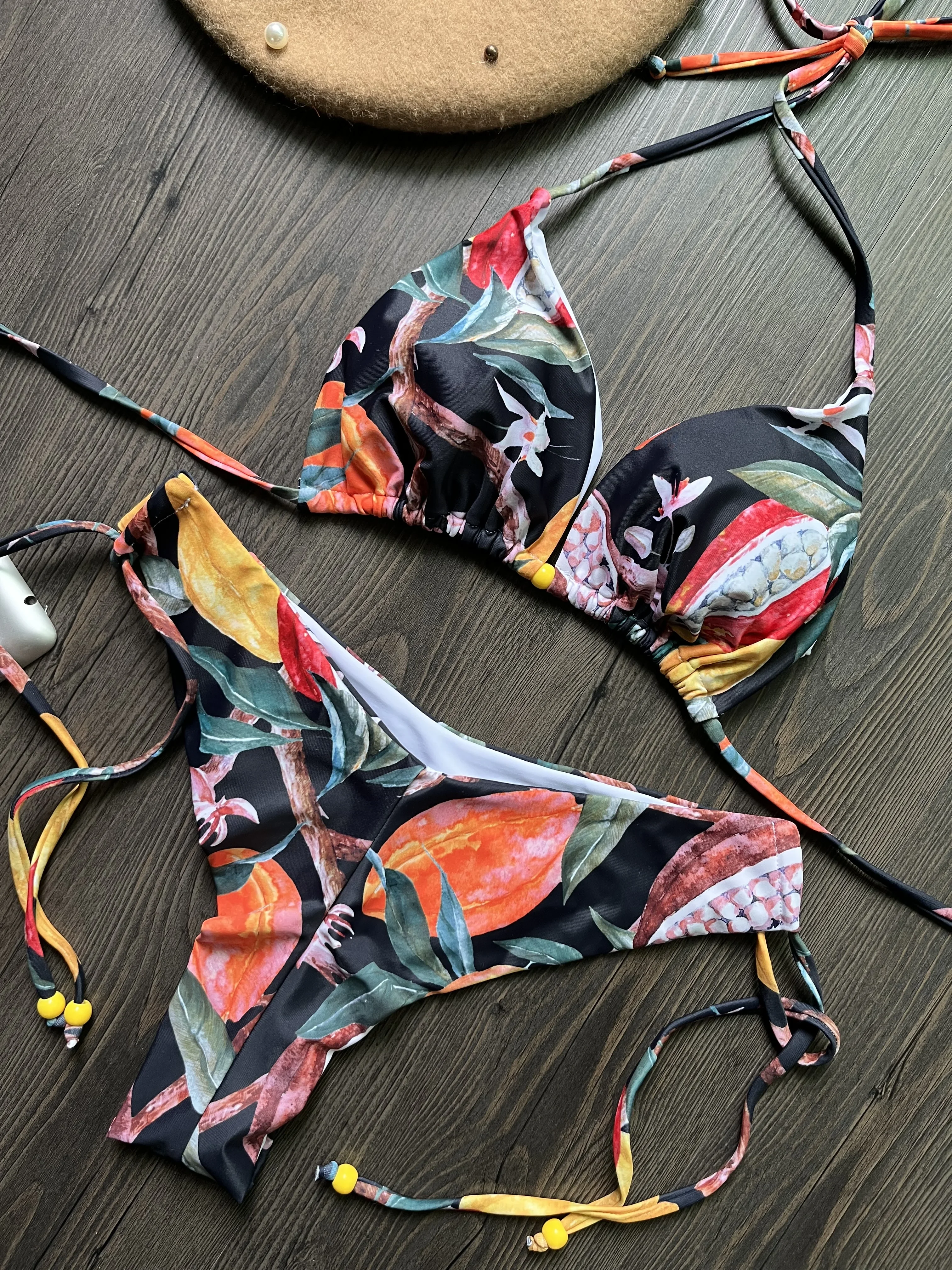 

Swimsuit Women Sexy Printed Bikini Set Halter Bathing Suit Drawstring Two-pieces Female New Summer 2024 Beachwear