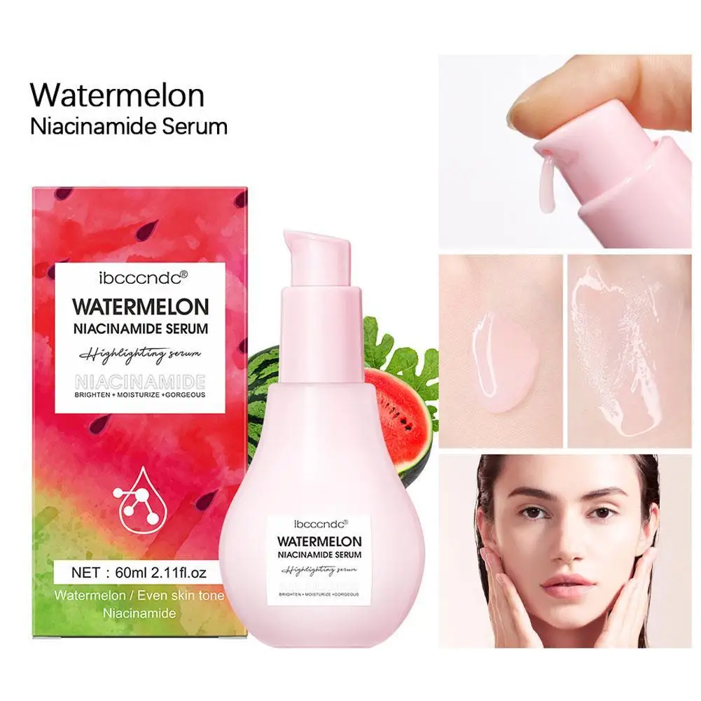 Watermelon Glow Niacinamide Facial Essence Hydrating Nourish Dew Drops Highlight Priming Liquid For Skincare 60ml Makeup Cream