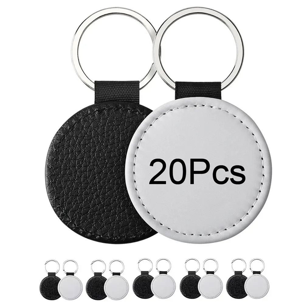 20Pcs Sublimation Blanks Dog Tag Keychain Heat Transfer Keyring Round Personalised Blank Tags Black DIY Pet Collar Dog Picture