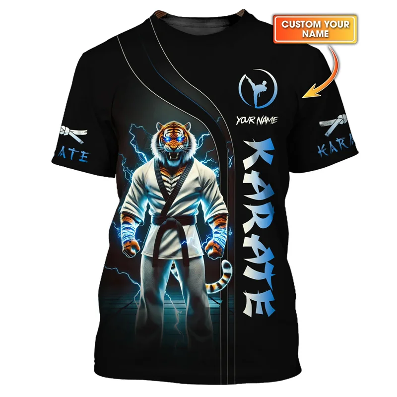 Fashion Karate Sports Men's T-shirt Funny Tiger Pattern 3D Customize Name Print Tees Casual O-neck Short Sleeve Summer Loose Top