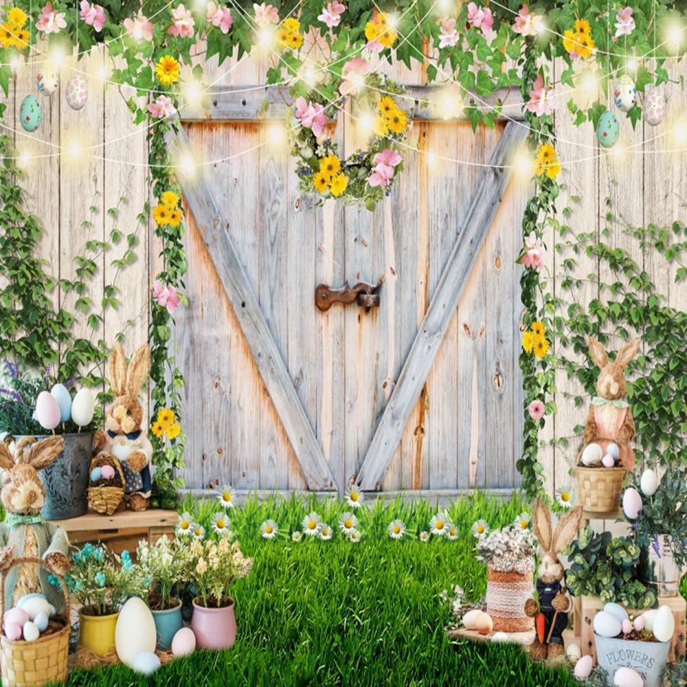 Spring Easter Photography Backdrop Rabbits Flower Grass Baby Birthday Party Kids Portrait Photocall Background Photo Studio Prop