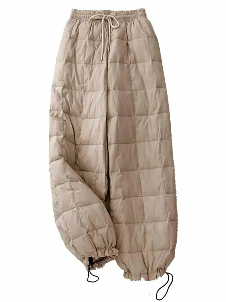 여성용 아우터웨어 가벼운 따뜻한 다운 코튼 와이드 레그 팬츠 겨울 패션 고급 스트레이트 코튼 바지