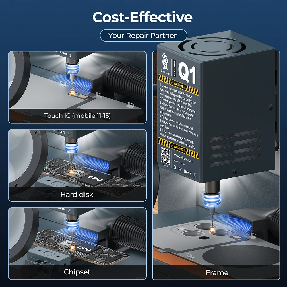 XWITZEAL Q1 rettificatrice automatica per Chip CNC per iPhone 13 14 15Pro Android Touch IC strumento di riparazione del telefono per lucidatura del