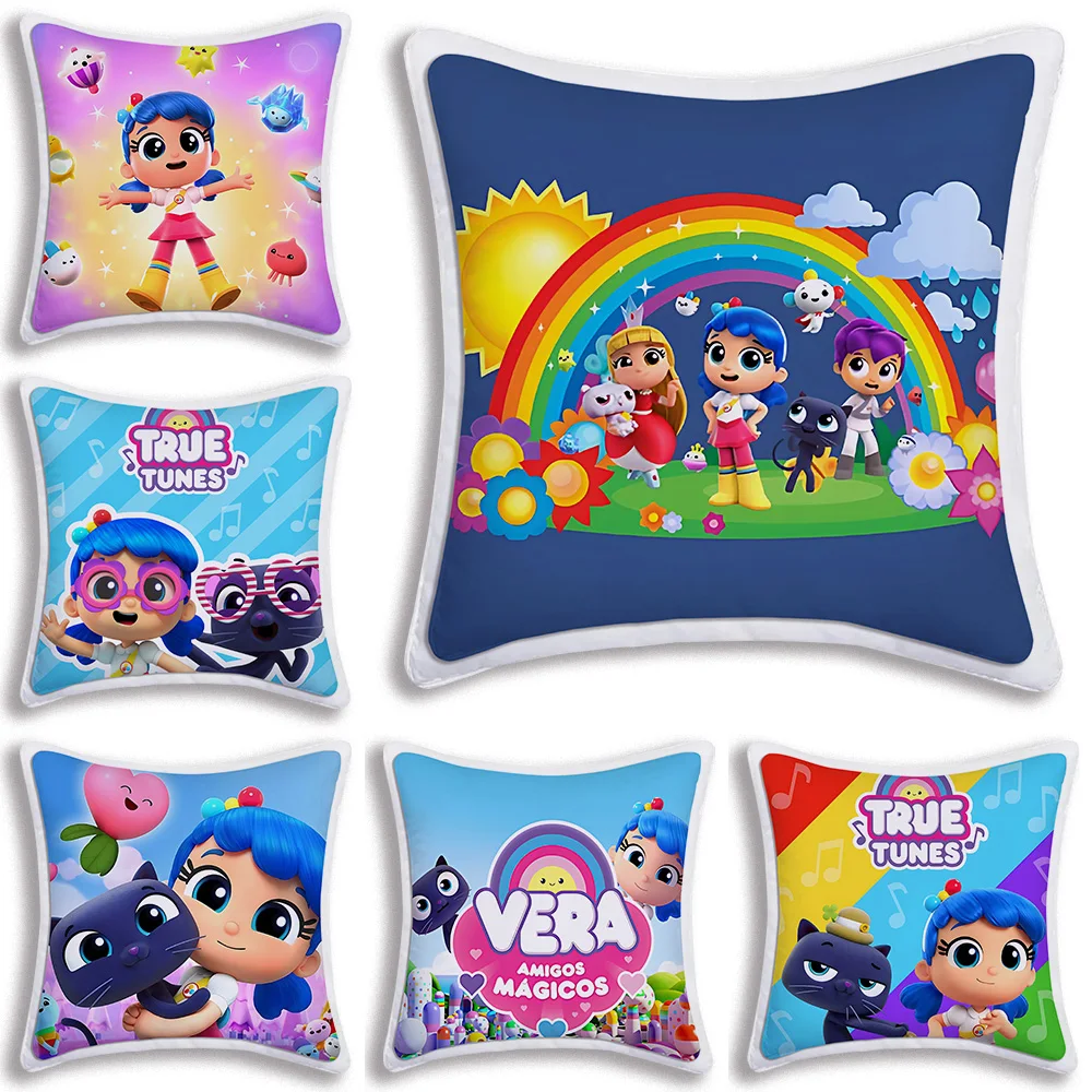 True and The Rainbow Kingdom Pillow Covers Cartoon Sofa Decorative Home Double-sided Printing Short Plush Cute Cushion Cover