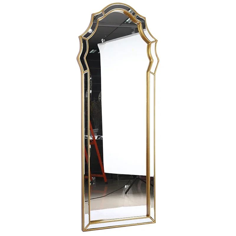 

z.LFrench Retro Home Wall-Mounted Full-Length Mirror Fashionable Light Luxury Bedroom Floor Large Mirror Irregular Shape