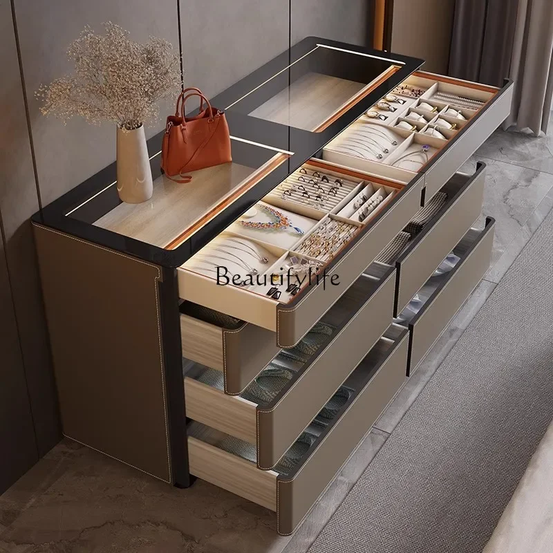 

ls 04 Italian minimalist bedroom floor-to-ceiling bedside cabinet Modern light luxury household storage jewelry storage cabinet