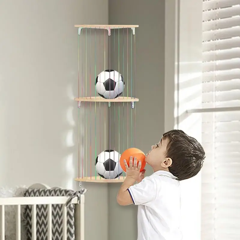 Wood Corner Plush Toys Holder Adjustable Plush Toys Corner Storage Cage Storage Tool With Dynamic Elastic Rope For Playroom