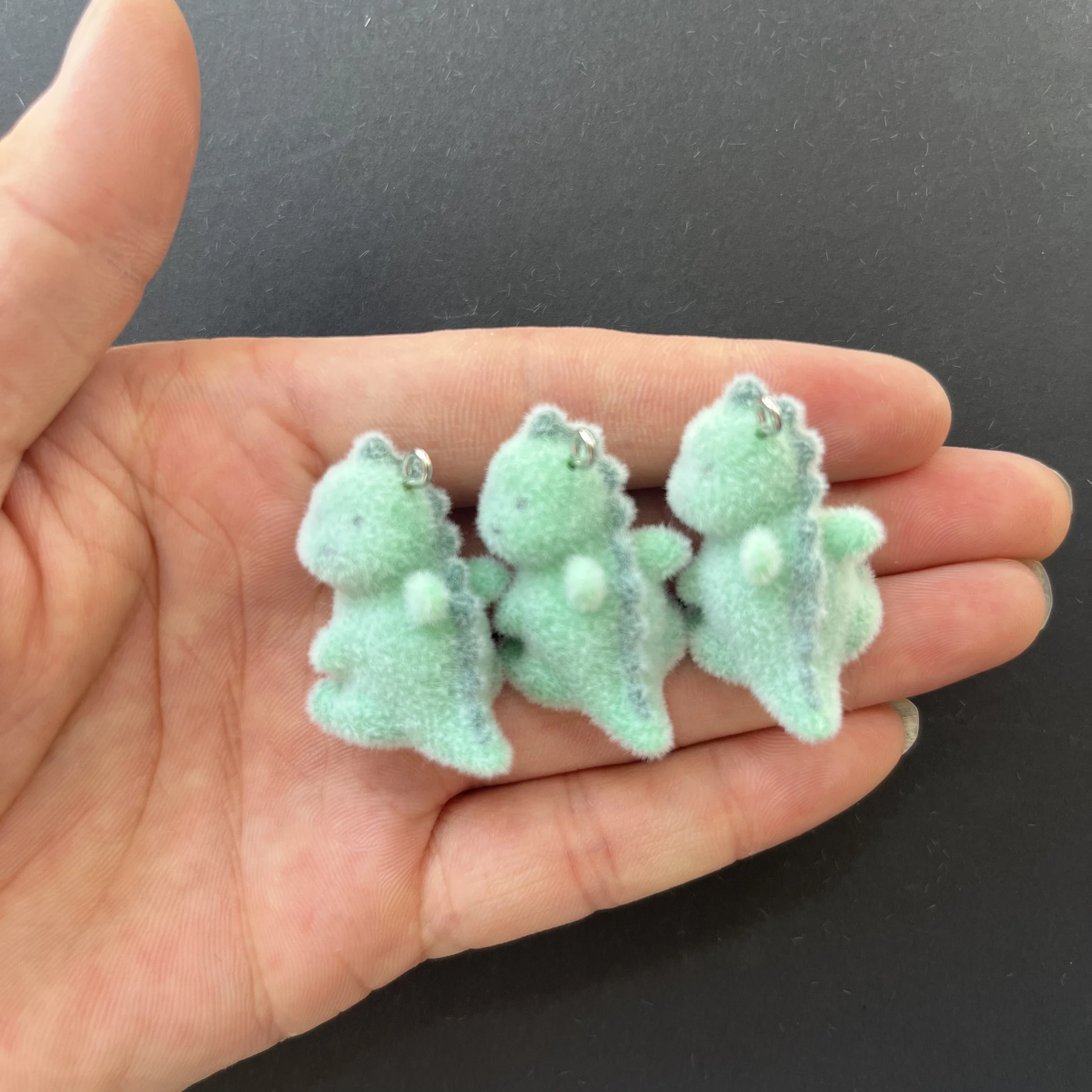 30pcs mini resin charms 3D Flocking Cartoon Dinosaur Pendant for make Keyring necklace cute Bag Backpack Decoration Accessories