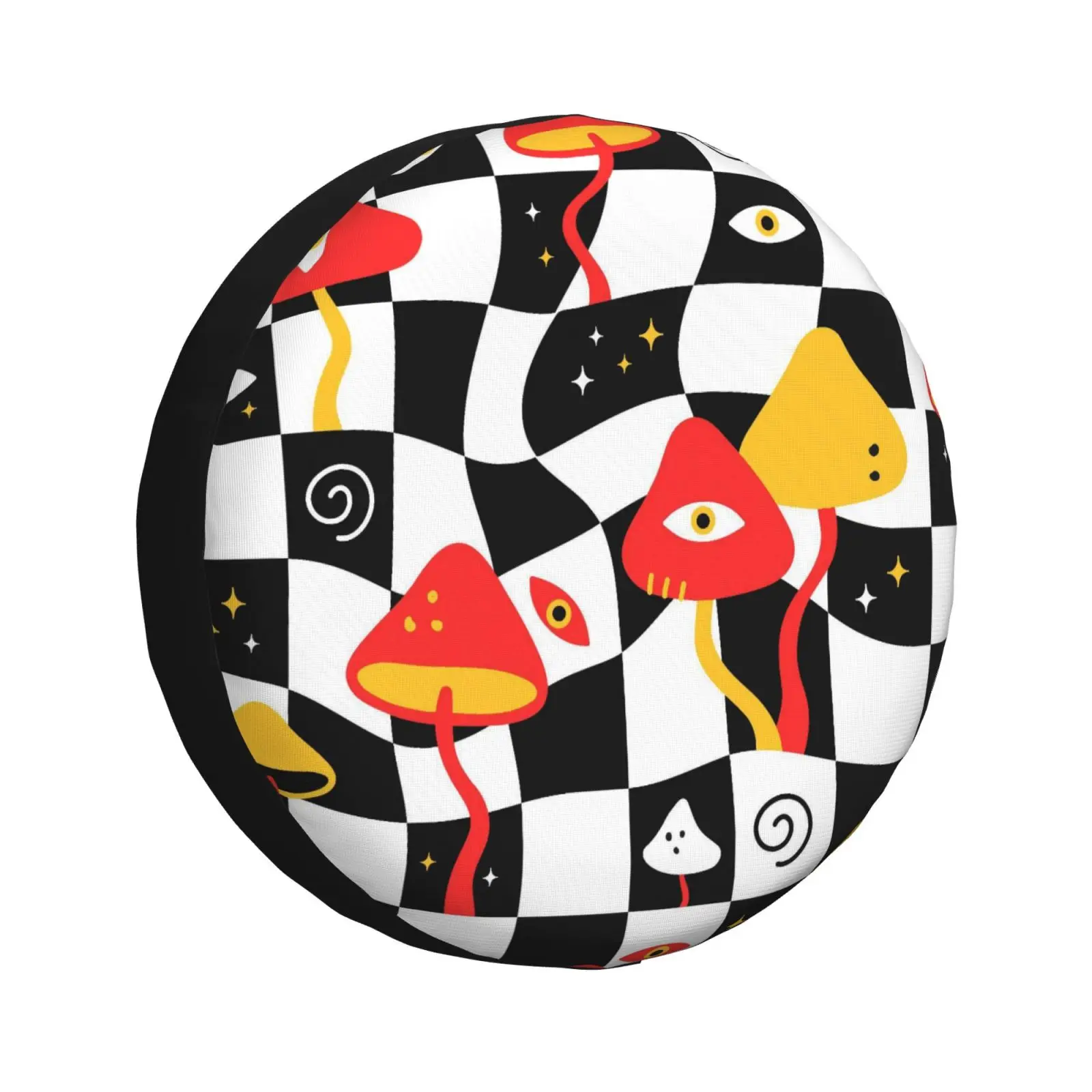 Psychedelic Mushroom Checkerboard Spare Tire Cover Universal 4WD 4x4SUV Wheel Protection Cover Automotive Parts 14