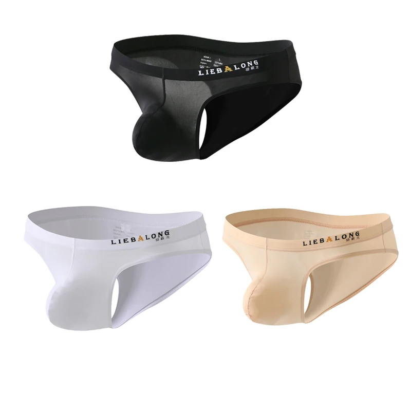 Men's underwear triangle pants ice silk low waist bikini sexy and comfortable Suitable for high elasticity 3pcs