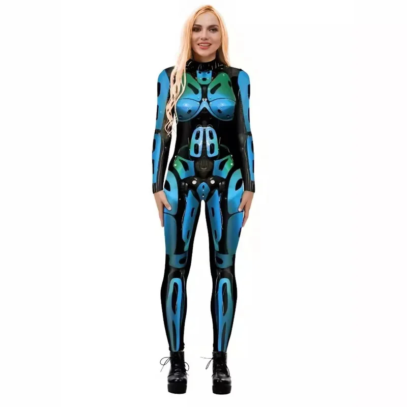 Mono con estampado Digital 3D de esqueleto para hombre y mujer, pantalones de cintura media, divertido e interesante, gótico, Y2K, para Halloween, azul, nuevo