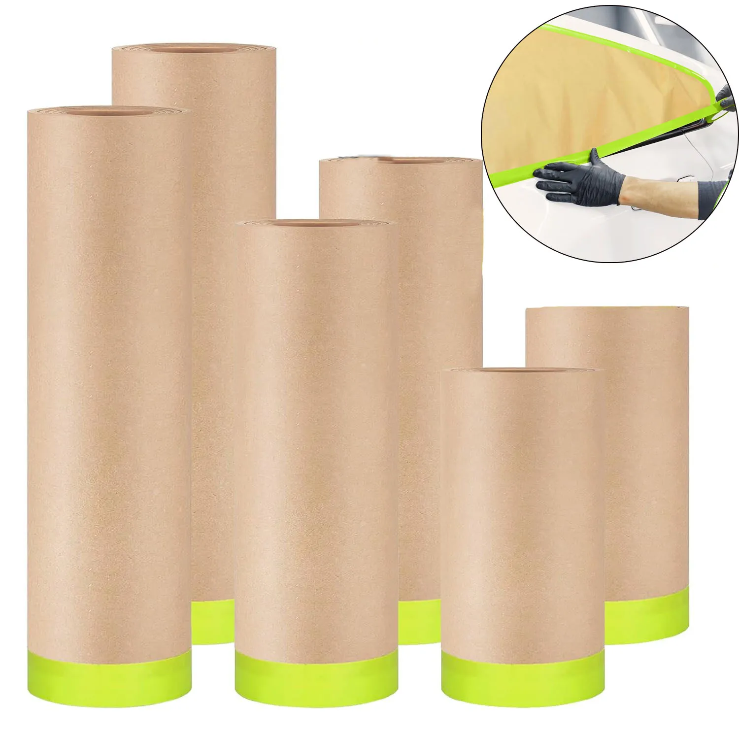 Pre-Taped Masking Paper for Painting Tape and Drape Painters Paper Protective Paper Roll for Covering Skirting, Frames, Cars