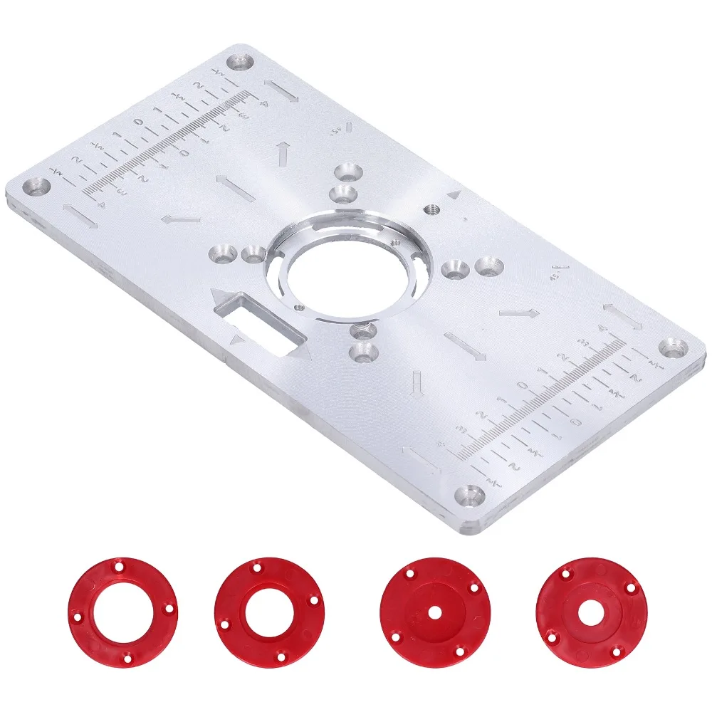 Precision Aluminum Router Table Insert Scale Markings Centering Hole Plate Precision Mounting Board Aluminum Alloy 4 Rings