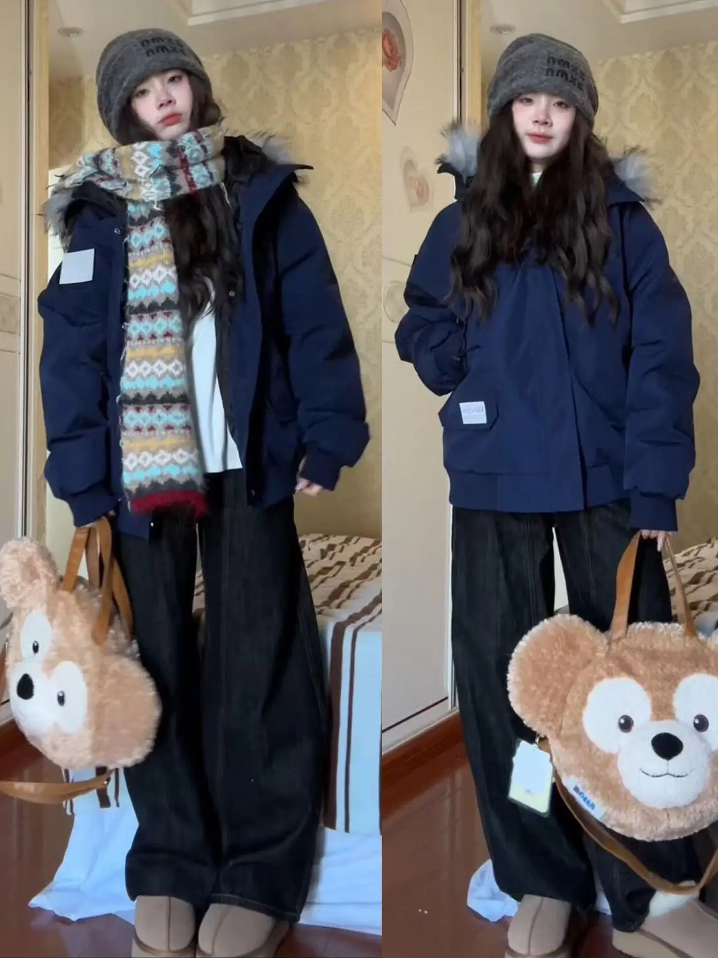 

Parkas Coat Womens Fall Travel Buckle Plaid Double-Wear Wrinkle-Resistant Non-Hooded Splice Couple's Full-Zip Comfy Turtleneck