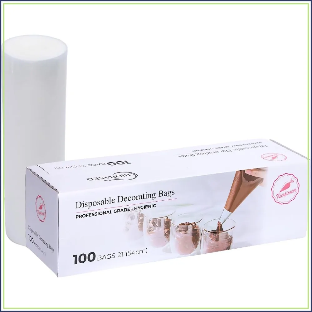 21 Inch Disposable Piping Bags, 100 Pack, Extra Thick, Clear Pastry Bags for Cake Decorating, Biobased, Professional & Home Use