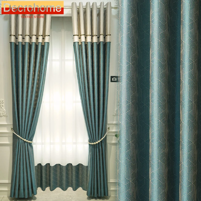 

Vintage Dark Green Irregular Jacquard Stitching Thickened Curtains for Living Room Bedroom French Window Balcony Customized