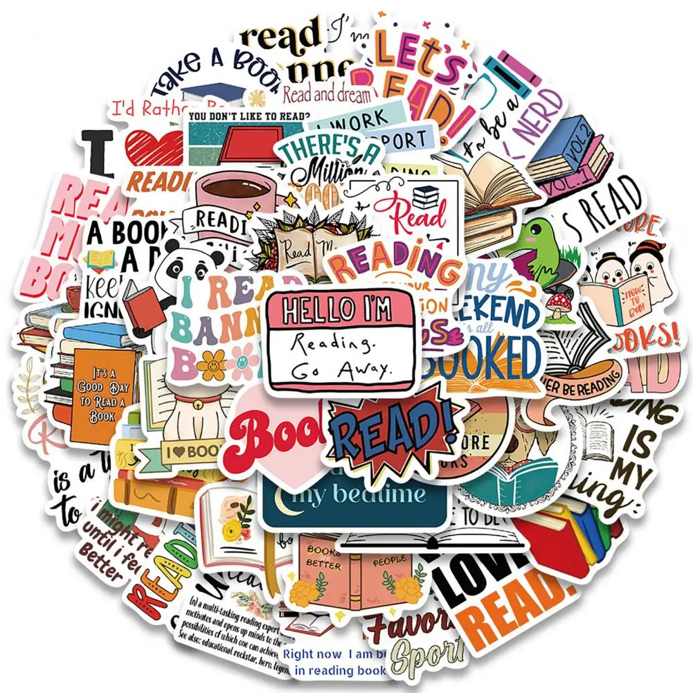 50 различных наклеек для книг, 50 шт., разнообразные узоры для чтения для детей, подростков, учителей, водонепроницаемые Виниловые для книг