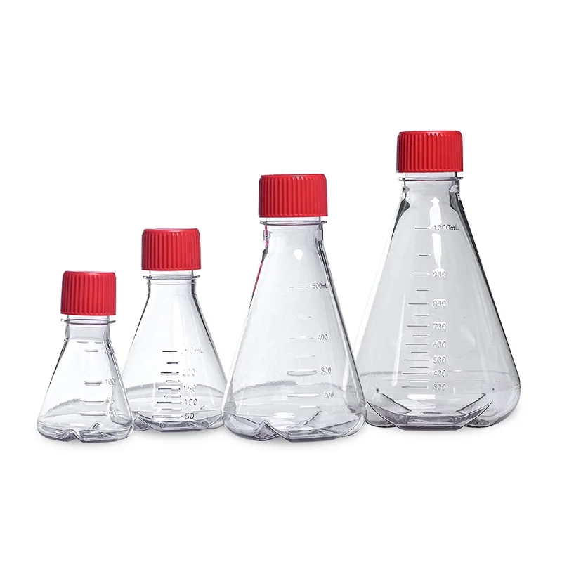 LABSELECT-Bouteille de Culture Cellulaire Triangulaire, Flcopropriété Erlenmeyer de 125ml, Couvercle de Banc, Matériau en Polycarbonate, avec Déflecteur, 17122