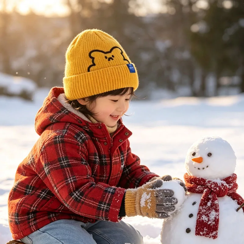 1-10PCS Adjustable Kids Knitted Hat Thick Fleece Lined Warm Cozy Winter Outdoor Fall Cold Weather School Play Daily Wear Gift