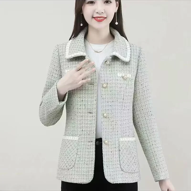 Middle Aged Mother Flip Collar Blazer Jacket Spring Autumn Women Large Size 6XL Tops Coat New Ladies Fashion Short Suit Outwear