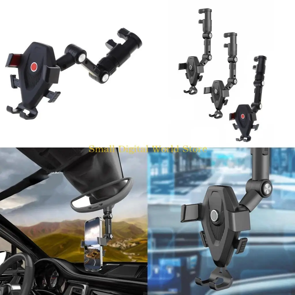 

77UB Universal Car Phone Holder 360 Degree Rotating Camera Rearview Mirror Seat-Hanging Clip Mount GPS Stand For Mobile Phone