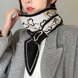 Korean Version Fake Collar Warmer Cross Tie Scarf Bear Knit Ring Neckscarf Elegant Ladies Windproof Neck Protection Scarves