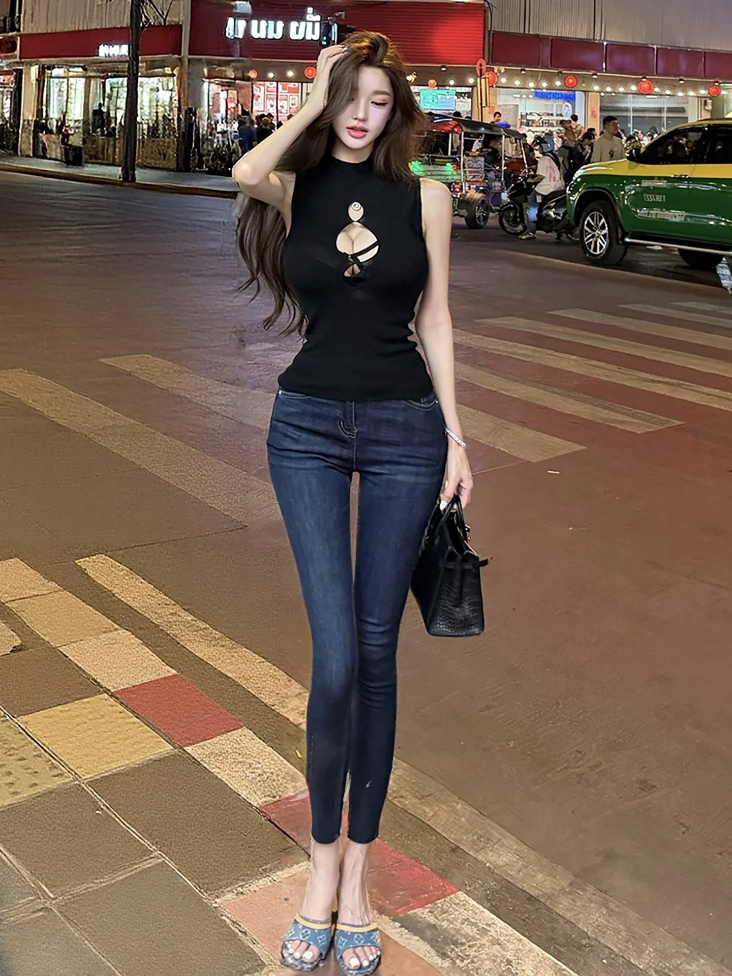 

High Waist Skinny Jeans Women's High Waist Tight Fit Jeans Natural Waterdrop Shape Bootcut Jeans Cotton Stretch Denim Jeans