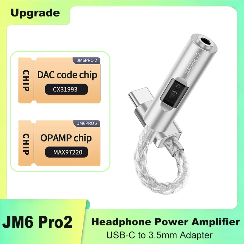JCALLY JM6 Pro 2nd Generation USB-C to 3.5mm Adapter Headphone Power Amplifier with DAC CX31993 For iPhone Xiaomi Huawei