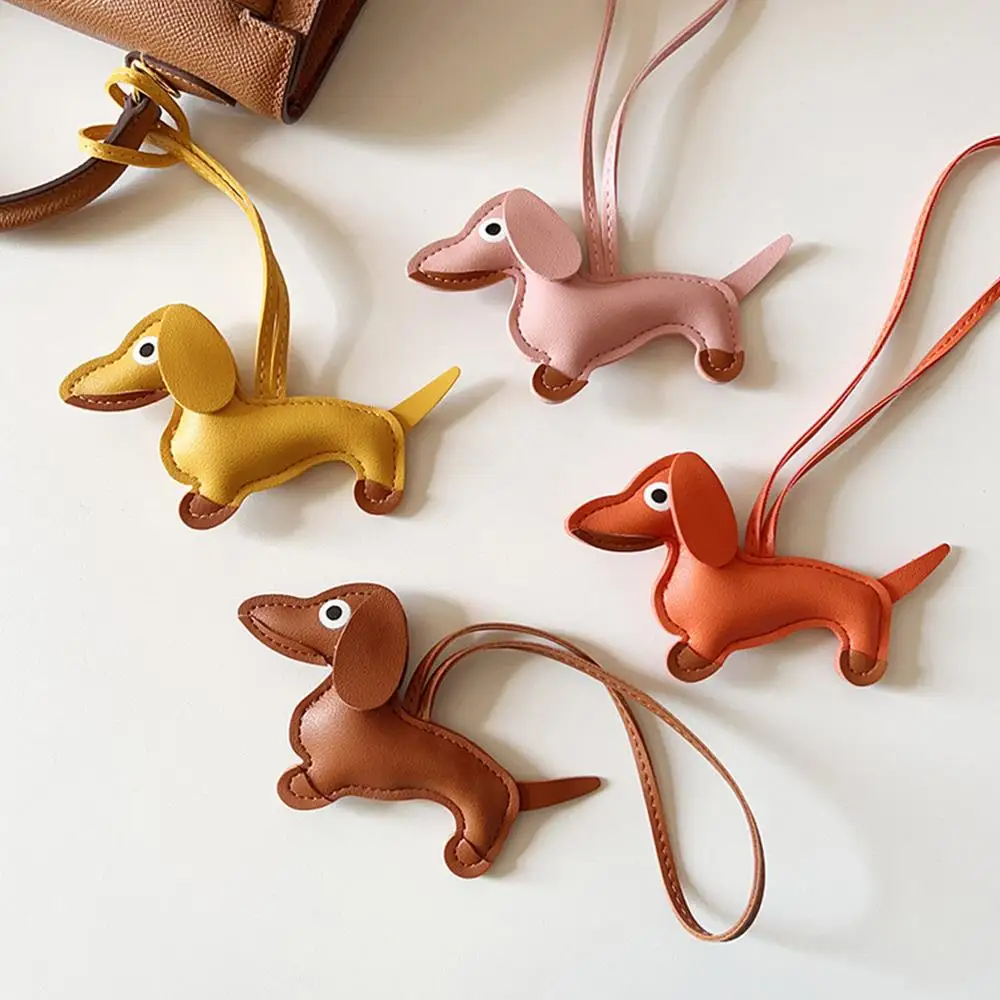 Classic Cute Puppy Dog Bag Pendant Key Chain Fashion PU Leather Dachshund Key Ring Accessories