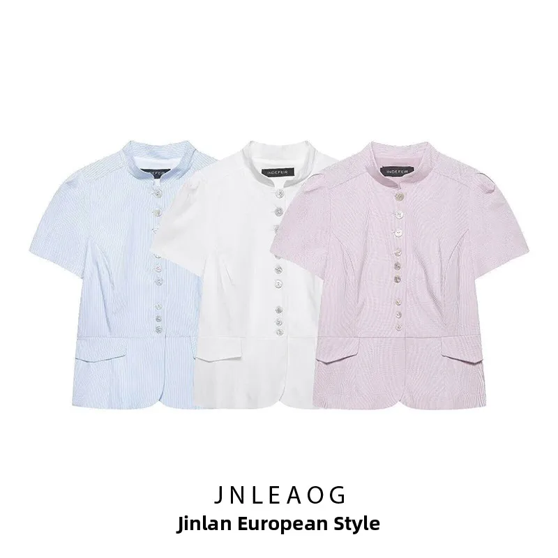 

Fashionable Short Sleeve Women's Shirt Spring New Style JNLEAOG Polyester Fabric Button Decorated European Style Shirt