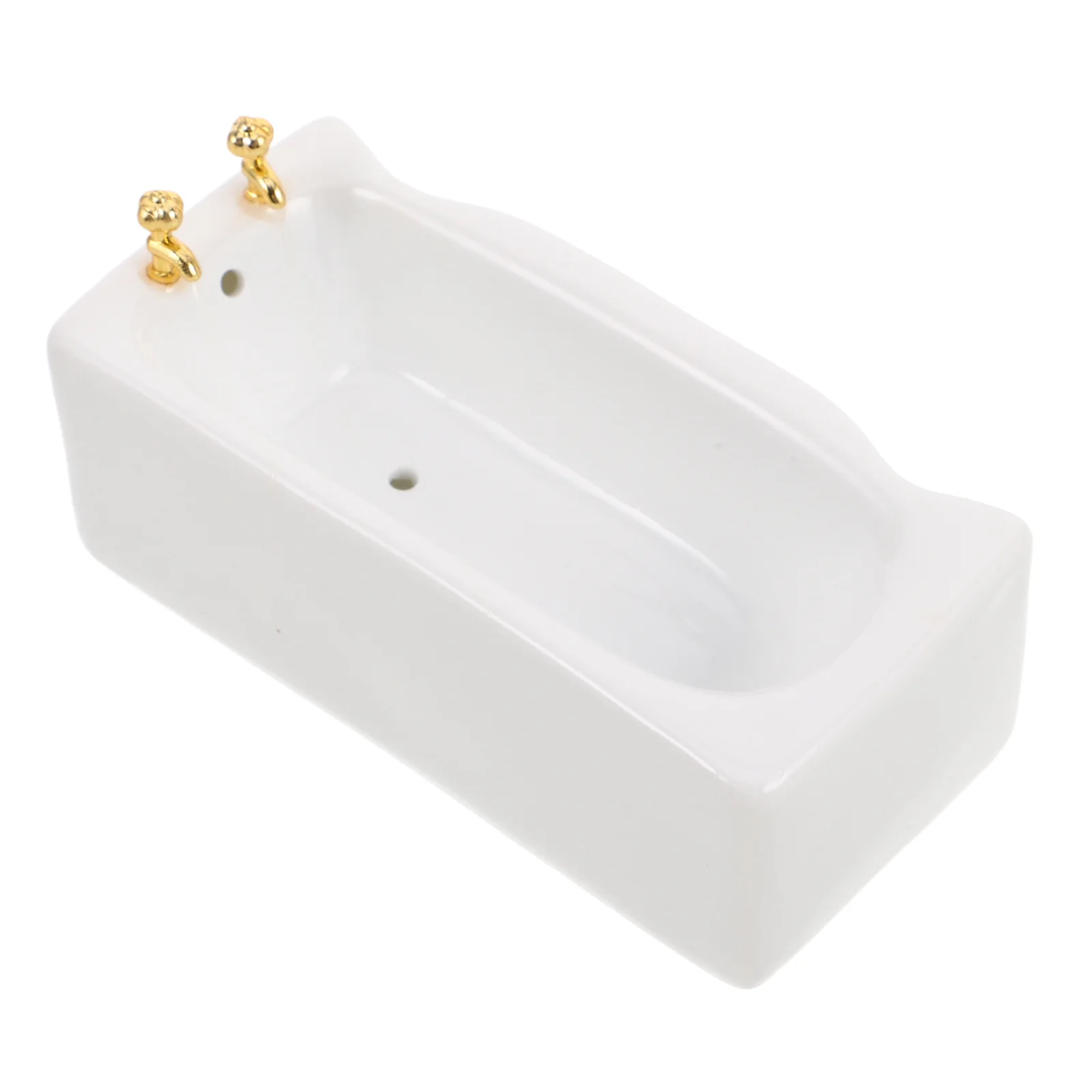 حوض استحمام مربع صغير من البورسلين الأبيض والسيراميك بمقياس 1:12 ملحقات أثاث الحمام المصغر لتزيين الحمام لبيت الدمى #3