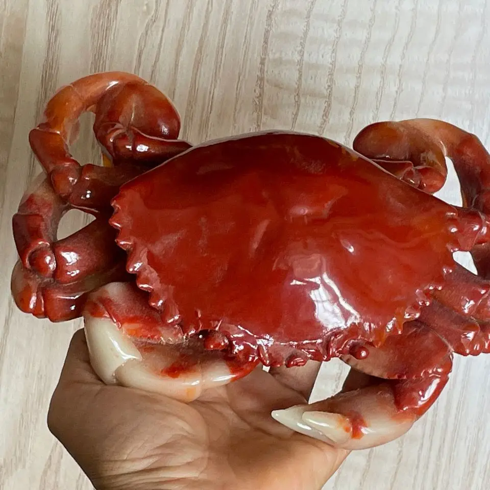 Chinese Shoushan Stone Carving Crab Sculpture Garden Living Room Decoration