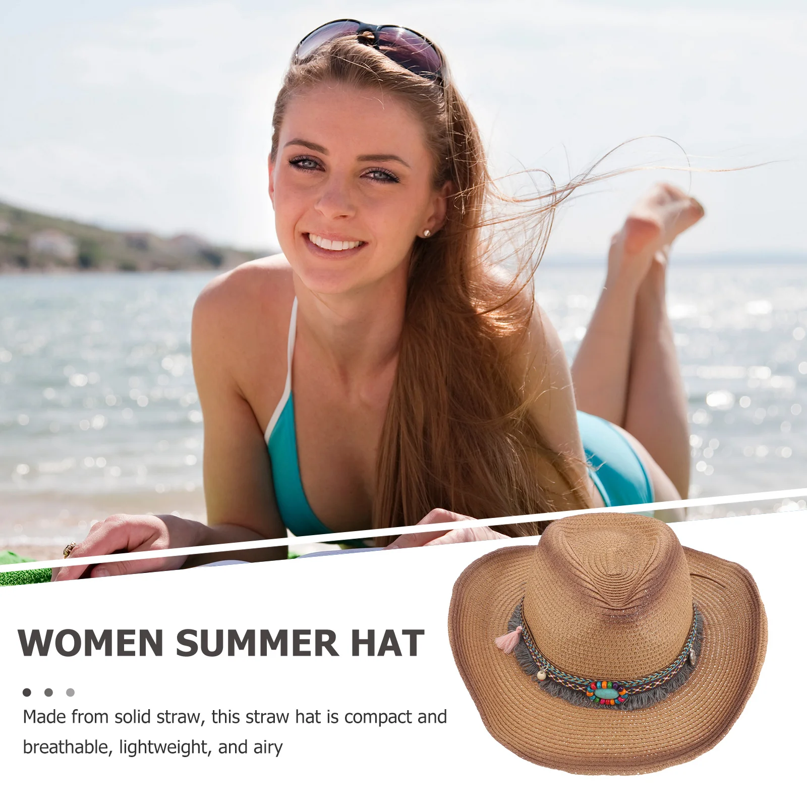 

Straw Cowboy Hat Wide Brim Beach Travel Cowboy Summer Hat Adjustable Wind Rope Coffee Foldable Outdoor Summer Hats