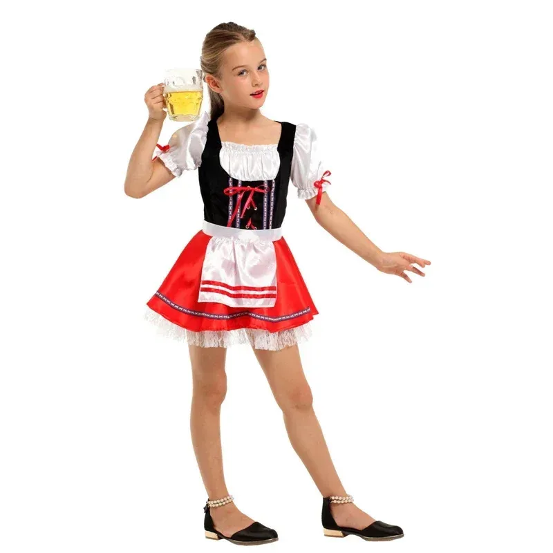 Kids Germany Oktoberfest Children Beer Maid Costume Birthday Party Bavarian Girl Beer Cosplay Dress Up