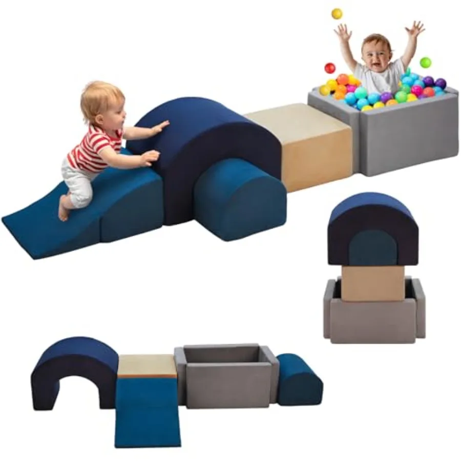 

Мягкий пенный игровой комплекс для малышей и младенцев 1-3 лет, сине-розовый, безопасный, с нескользящим покрытием, для ползания и использования в сухом бассейне с шариками