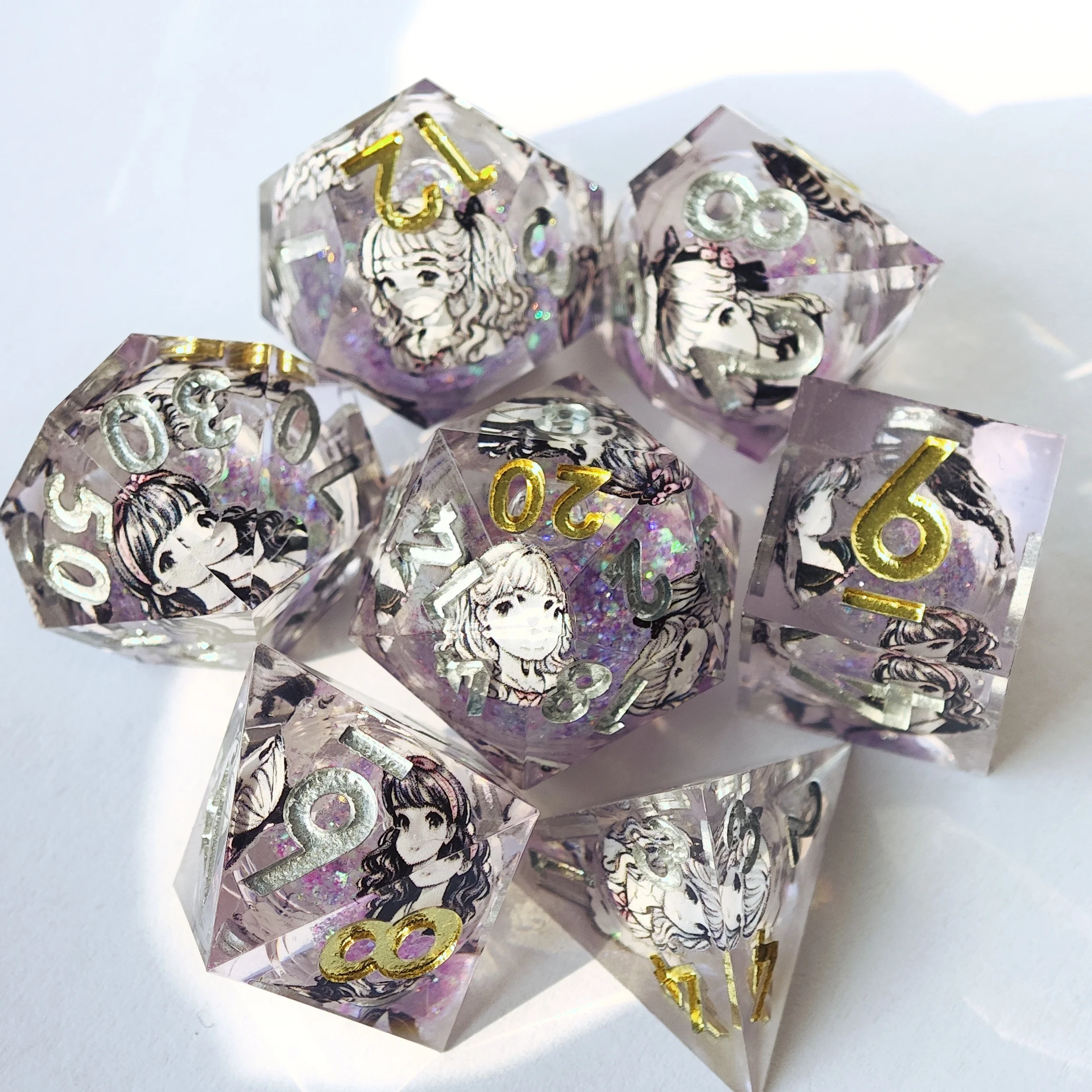 MINI PLANET New Anime DND Dice Set for TRPG DND COC Board Game Accessories Liquid Core Resin Dice D6 D20 DND Dice