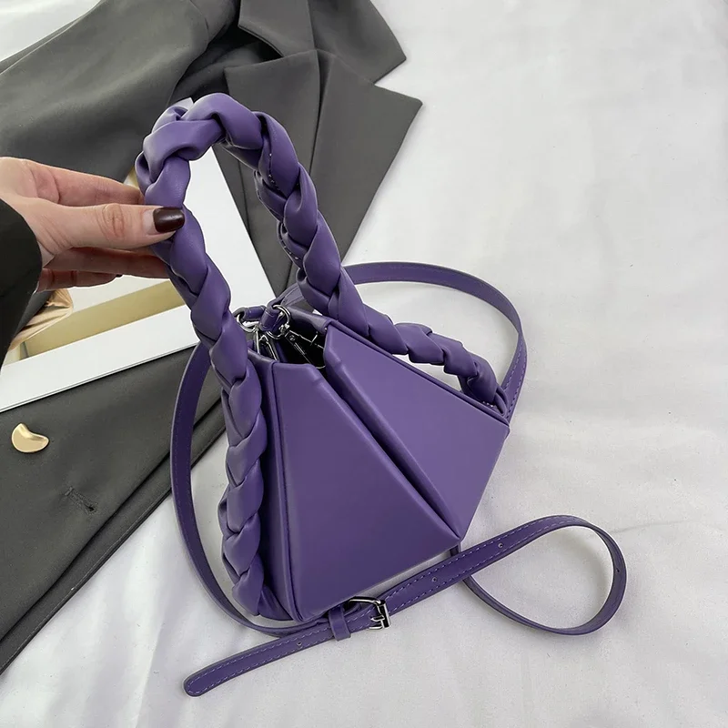 High Quality PU Design Shoulder Bags Solid Simplicity Triangle Square Hand Bags for Women 2024 Fashion Trend New Versatile