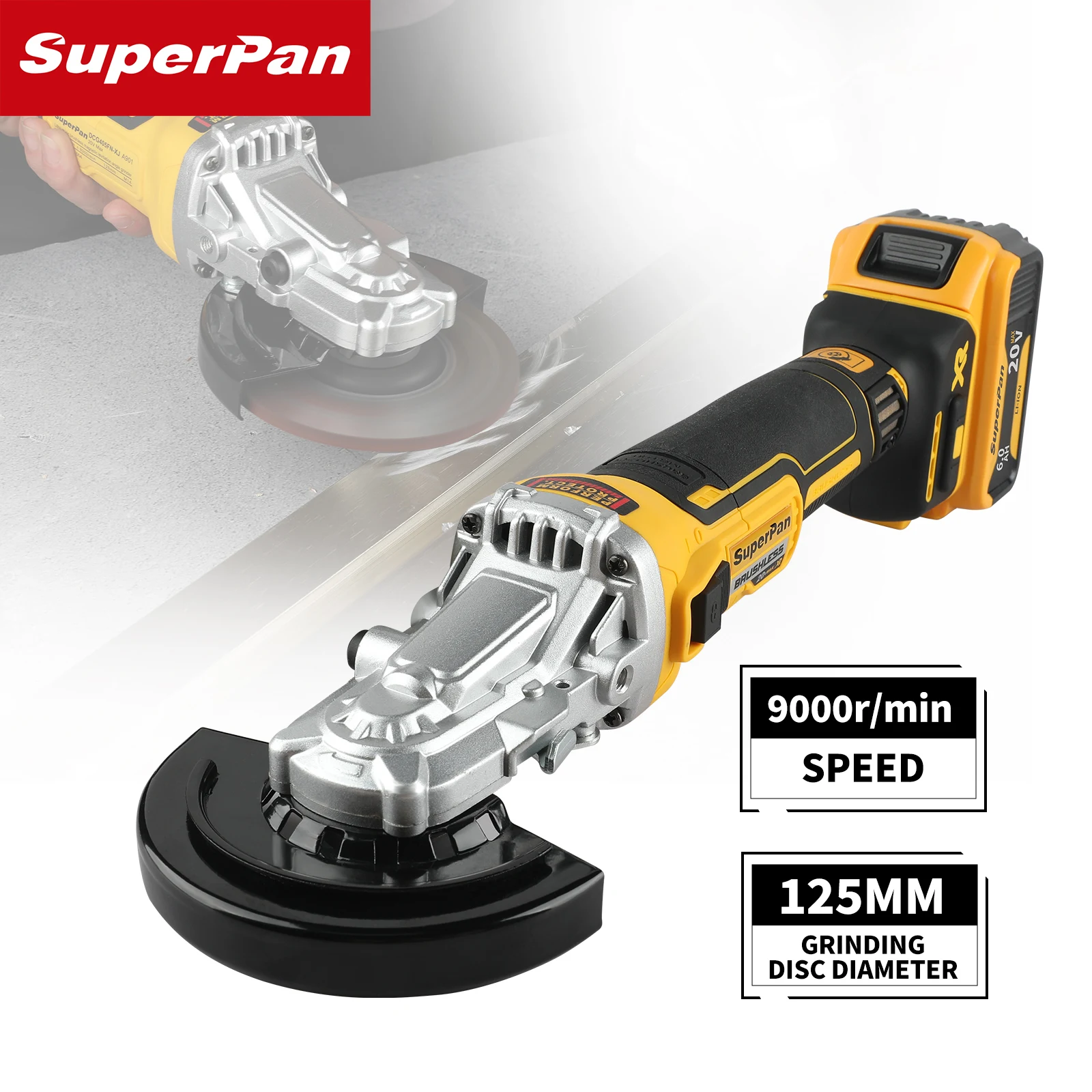 

Brushless Cordless Angle Grinder, 100/125mm 4-Speed Gears Metal Polishing Grinding Power Tool， For Dewalt 20V Battery Pin